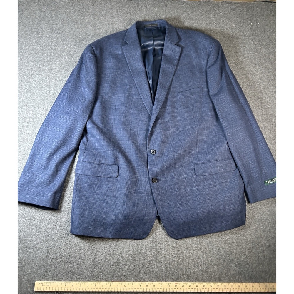 LRL Ralph Lauren Ultra Flex Blazer Mens 54R Navy Windowpane 100% Wool Jacket New